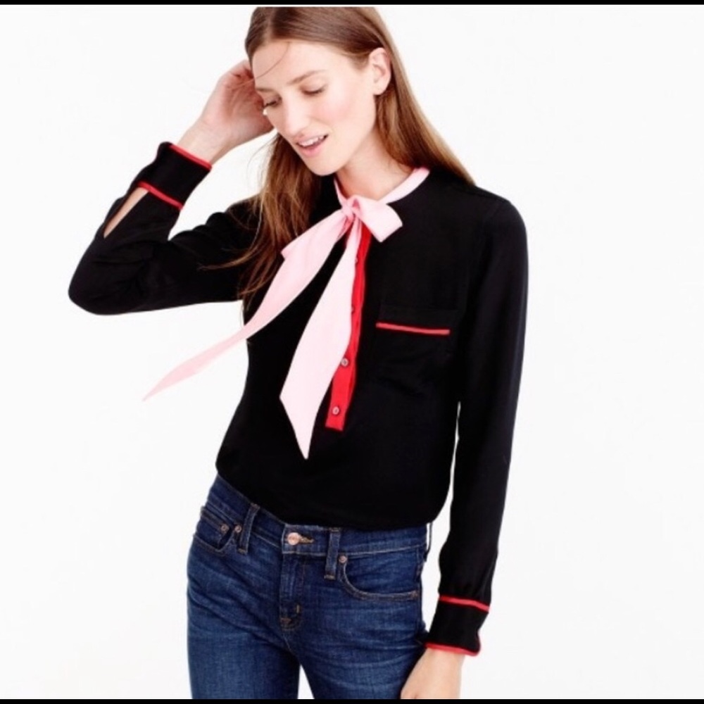 ISO  J Crew pink red color block silk blouse